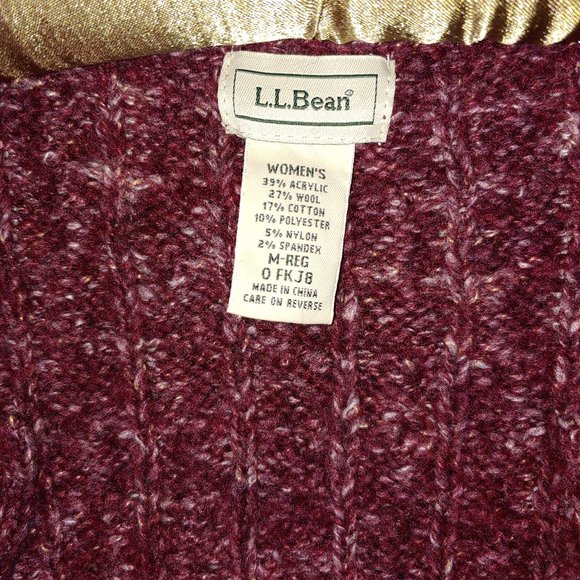 LL BEAN Wool Blend Button Down Collared Cable Knit Cardigan  Size M Wine… - Picture 3 of 5